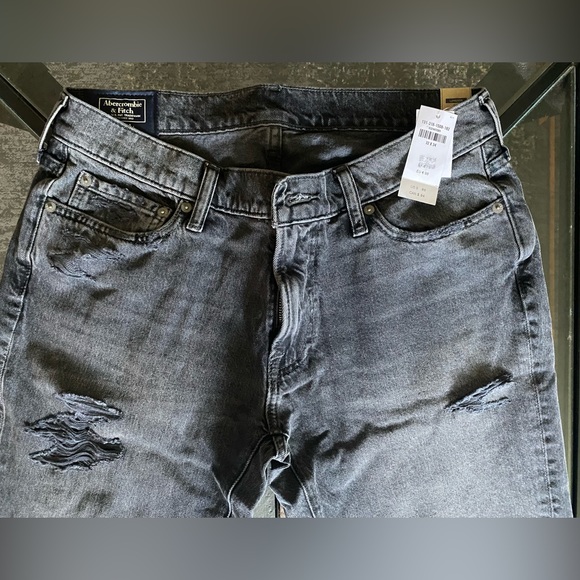 Abercrombie & Fitch Slim Distressed Jeans Denim 32x34 Grey Black Langdon Slim - Picture 3 of 11